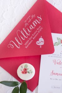 A wedding invite with leaves