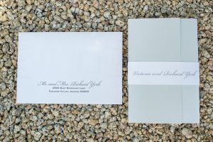 A custom wedding invite with an envelope