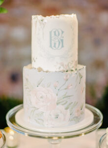 The bride and groom monogram on a gorgeous cake